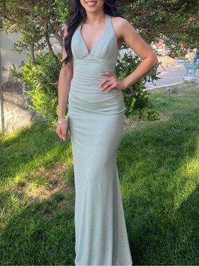 Elegant Mint Green Halter Evening Gown